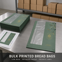 Sacs à pain personnalisés imprimés avec fenêtre, soufflets latéraux, motif blé, pochette de boulangerie mate, OEM, vente en gros, marque privée