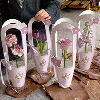 Boîte à fleurs portable - Boîte d'emballage pour bouquet de fleurs Qixi - Boîte pour arrangement floral - Emballage pour art floral
