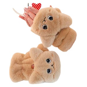 Plush Cat Gloves White Fluffy Half Finger Warm Winter Women's Gloves Ski Commuting - Product Image 5