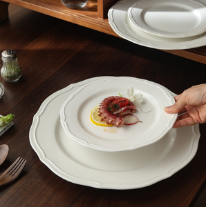 Platos de Cerámica Blancos con Encaje Repujado <span class=keywords><strong>Vintage</strong></span>, Estilo Francés, para Cena, Postre, Pastel, Desayuno, Bodas, Hotel, Catering, <span class=keywords><strong>Vajilla</strong></span> de Alquiler - Product Image 5