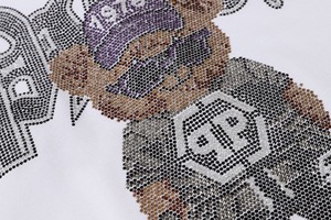 Plein Người Đàn Ông Của Mỏng Phù Hợp Với Cổ T-Shirt Cotton Thoáng Khí ủi Kim Cương Skull Spandex-Voan Tự Nhiên Nút Thoải Mái Tops - Product Image 4