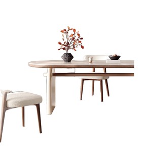 Oval <b>Solid</b> <b>Wood</b> Dining <b>Table</b> With Marble <b>Top</b> And Cream Chairs Nordic Style For Small Apartments - Product Image 5
