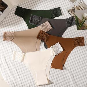 Slip <span class=keywords><strong>Donna</strong></span> Sexy a Vita Bassa in Pizzo Ricamato Stile Francese, Traspirante, Taglie Forti, per Tutti i Giorni, con Intimo in <span class=keywords><strong>Cotone</strong></span>/Nylon - Product Image 1