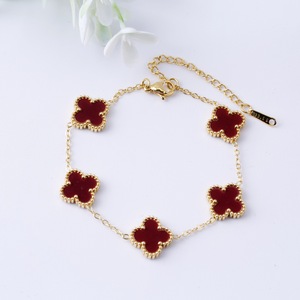 Bracelet en acier inoxydable avec fleur trèfle porte-bonheur en nacre pour femme, bijoux de mode minimalistes de luxe, vente en gros - Product Image 4