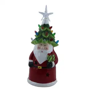 Nuevo diseño Navidad LED cerámica Santa con árbol para decoración navideña