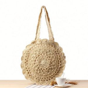 Sac cabas rond en paille tressée pour femme, idéal pour l'été - Product Image 4