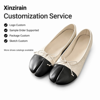 Xinzirain Ballerines plates à enfiler en cuir véritable pour femme, style Tabi à bout fendu, avec nœud, bicolores beige et noir, personnalisées