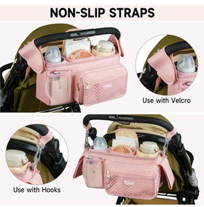 Organisateur universel pour poussette de bébé, sac de rangement matelassé avec porte-gobelet isotherme, sac à couches imperméable - Product Image 4