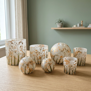 Juego de Jarrones de Cerámica Antiguos Hechos a Mano con Diseño Floral Bohemio y Esmalte Dorado Botánico para Decoración del Hogar y Bodas - Product Image 3