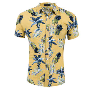 Chemise décontractée à manches courtes en tricot 100 % polyester pour homme, style hawaïen, imprimée par transfert thermique, col rabattu, vente en gros - Product Image 3
