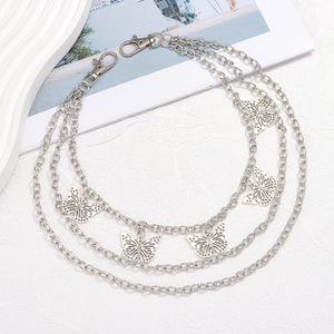 จี้รูปผีเสื้อแบบโปร่งหลายชั้น โซ่คล้องกางเกงโลหะ โซ่คาดเอวผู้หญิง สไตล์ปาร์ตี้ สตรีทแฟชั่น เครื่องประดับโลหะผสมสังกะสี สีขาว K - Product Image 2