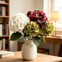 Grande Hortensia Artificielle à Tige Unique avec Feuilles, Fleur d'Hortensia Artificielle pour Centres de Table de Mariage et Décoration de Table à Domicile
