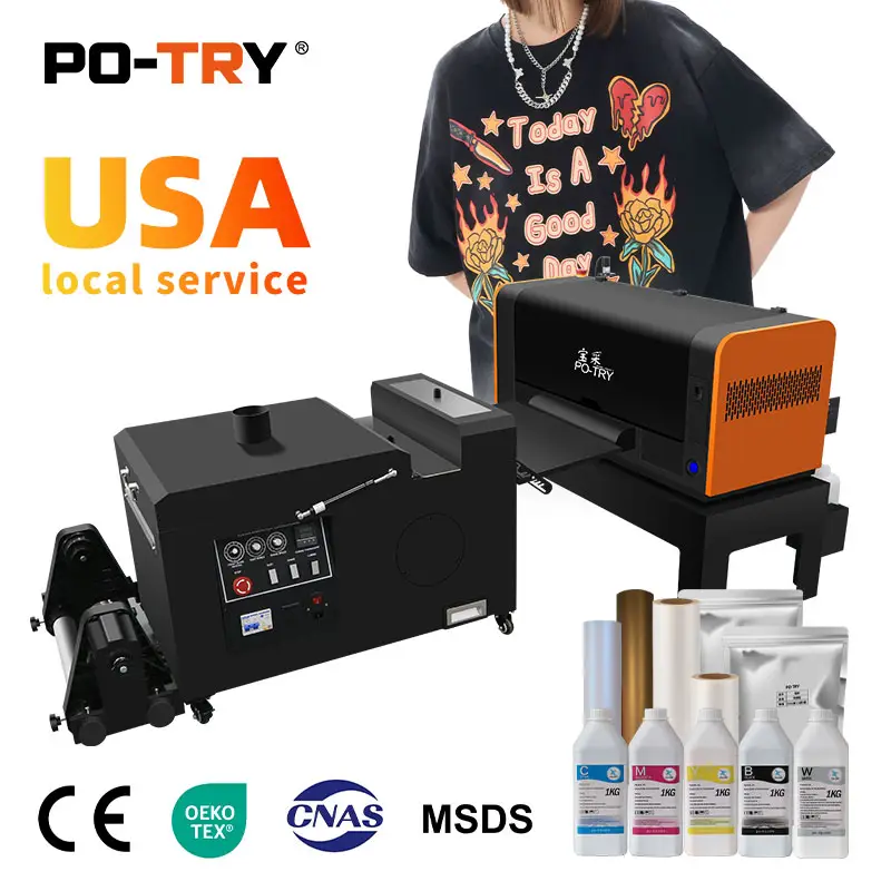 PO-TRY dtf stampante dtf stampante con shaker polvere e forno cifra t shirt a3 dtf stampante i3200 macchina da stampa
