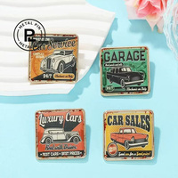 Badge personnalisé carré rétro pour voiture, broche exquise pour cadeau souvenir, épinglette gravée sur mesure en émail