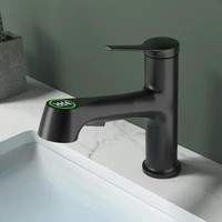 Robinet de lavabo vertical numérique à affichage numérique, finition brossée, style américain, tout en cuivre, avec douchette extractible et rotation omnidirectionnelle