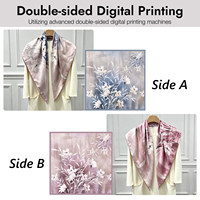 Foulard carré en soie de mûrier 100% sergé, personnalisé, sans MOQ minimum, ourlet roulé à la main, impression double face, OEM ODM, motif floral rose discret, impression personnalisée