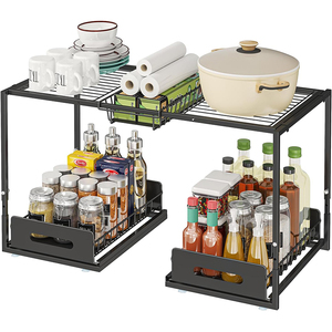 <span class=keywords><strong>Organisateur</strong></span> d'armoire <span class=keywords><strong>sous</strong></span> évier extensible 3-en-1 avec tiroir, accessoires de rangement coulissants pour cuisine et garde-manger - Product Image 1