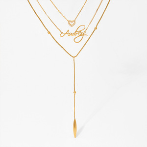 MICCI 18K 镀金防过敏不锈钢精致个性化分层定制名字 Y 项链 - Product Image 1