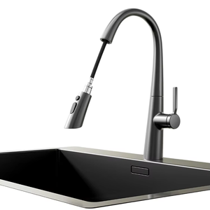 Robinet de cuisine Superhome à poignée unique en laiton massif avec douchette extractible et design rétractable - Product Image 2