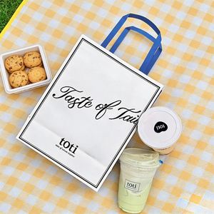 Custom Craft Printed Eco-Friendly <b>Biodegradable</b> Recyclable Kraft Paper Bags Handles for Coffee Tea Beverage <b>Packaging</b> Takeaway - Product Image 2