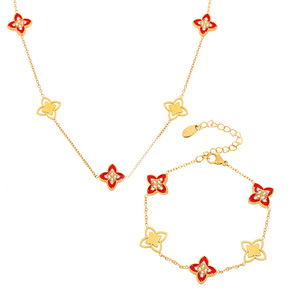 Nouveau délicat trèfle à quatre feuilles bijoux 18k or Bracelet collier ensemble Confidante titane acier Zircon ensemble de bijoux - Product Image 1