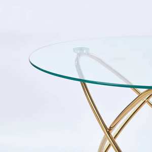 Table avec cadre en acier inoxydable doré et plateau en verre trempé transparent, design simple pour la maison, l'hôtel, la salle à manger, meubles - Product Image 5