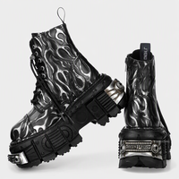 Bottines à plateforme imprimées flamme unisexe 8 cm, style punk industriel, bottes de combat avec décorations métalliques, à lacets, EU35-45