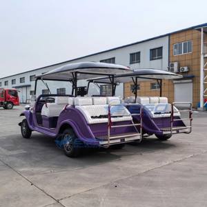 Voiture électrique de tourisme vintage violette, véhicule touristique rétro pour site panoramique, navette électrique de tourisme avec auvent - Product Image 2