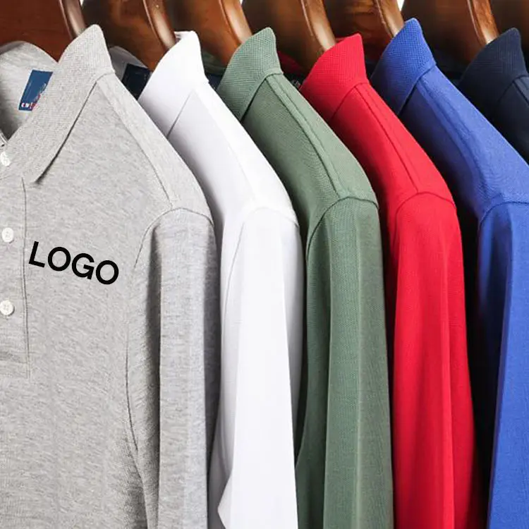 Polo personalizado con logotipo moda ocio negocios hombres Polo manga larga clásico hombres botón Up Polo camiseta