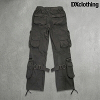 Pantalon cargo évasé taille haute pour homme, en coton délavé à l'acide, 380 grammes, avec plusieurs poches et fermeture éclair, pour l'escalade, la randonnée en extérieur, le hip-hop et le streetwear