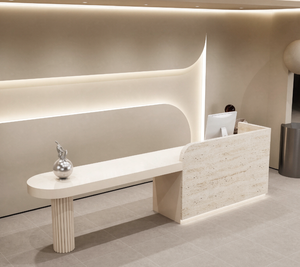 Mostrador de Barra de Estilo Crema, Mostrador de Caja para Salón de Belleza y Spa, Isla de Cocina para Hotel y Oficina, Mostrador de Recepción - Product Image 6