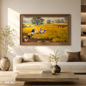 Peinture à l'huile sur toile faite à la main représentant une récolte de riz dans un champ agricole du Vietnam, service OEM ODM, modèle SD25-20 - Product Image 5