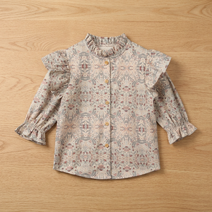 Blusa de Algodón con Cuello Peter Pan de Nuevo Diseño para Otoño, Camisas a Cuadros Florales para Niñas, Blusa de Alta Calidad al por Mayor para Niñas - Product Image 3
