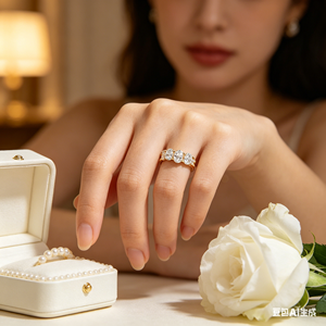 Anillo de boda para mujer SGARIT personalizado con diamante cultivado en laboratorio de corte ovalado de 2.0 ct, banda de eternidad de 5 piedras, oro sólido de 18K, certificado NGTC. - Product Image 4
