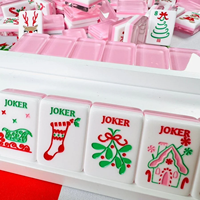Jeu de Mahjong américain moderne à thème de Noël rose clair, design à trois couches, matériau acrylique, durable, jeu familial de luxe