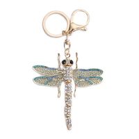 Porte-clés en métal avec strass en cristal, motif libellule, breloque décorative pour sac