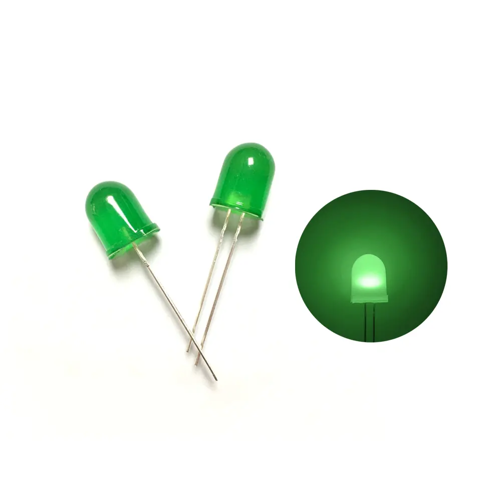 Lente tondeggiante verde a diodo a lente colorata 520nm lampada a lente diffusa perlina 600mcd Dip 10mm LED