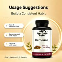 Capsules de berbérine 500 mg, complément alimentaire très vendu, favorise le métabolisme, la fonction immunitaire et la santé intestinale, 60 par flacon