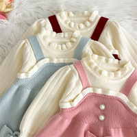 Robe en tricot pour filles, style automne-hiver, nouvelle collection, robe de princesse formelle rouge avec décoration en dentelle, style mignon