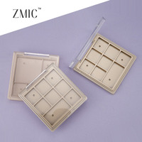 Palette de maquillage carrée 8 compartiments vide pour fards à paupières, contours et blush, avec couvercle transparent, personnalisable, en ABS marron