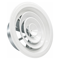 Diffuseur de plafond rond en aluminium à large distribution d'air uniforme et faible résistance au vent RS400 avec amortisseur radial, blanc, montage en surface