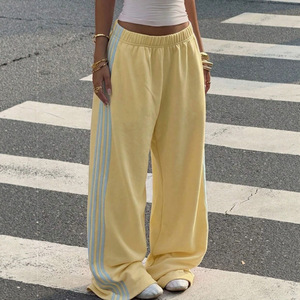 OEM Custom Manufacturers Women's <b>Y2K</b> Vintage Streetwear Stripe Sweatpants Wide Leg Casual Cotton <b>Trousers</b> with Side Stripes - Product Image 2