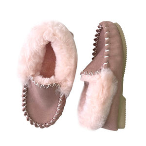 Cuir véritable Laine Femmes Chaussures Plates Mérinos Shearling Mocassins Casual Loafers EVA Plus Size Fur Winter Shoes rose Boots - Product Image 2