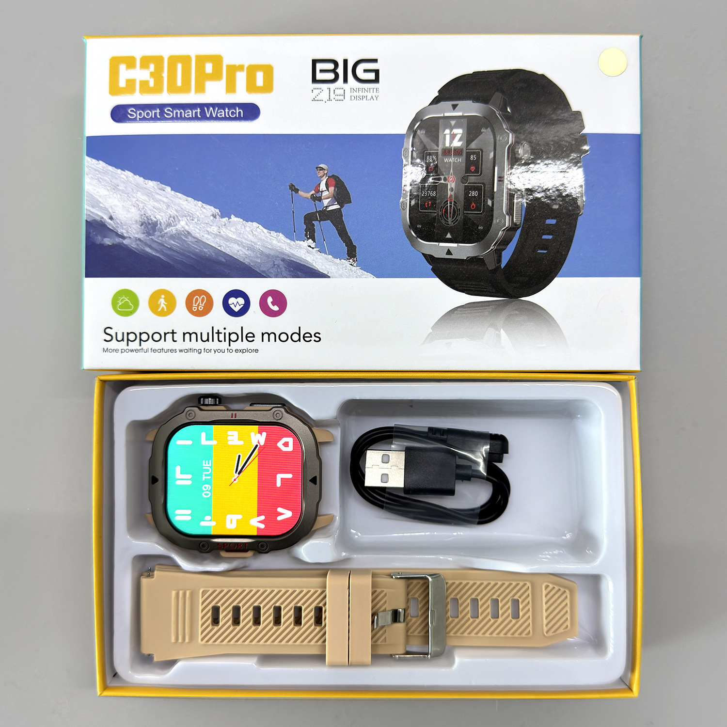C30Pro BIG 2.19" Sport Smart Watch – Large Display Fitness & Sports Smartwatch with Activity Tracking, Heart Rate Monitoring, Multiple Sports Modes, Call Function