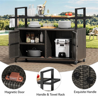 Table de bar mobile d'extérieur en osier résistante aux intempéries, chariot de jardin, meuble d'appoint avec roues verrouillables