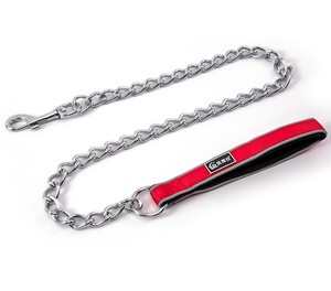 Stainless Steel Chain <b>Dog</b> Leash with <b>Red</b> Padded Handle Durable Classic Style for <b>Dogs</b> - Product Image 1