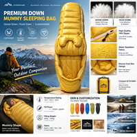 Sac de couchage mummy en duvet de canard et d'oie pour temps froid, sac de couchage d'hiver pour le camping, imperméable, léger, sac de couchage d'extérieur
