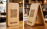 Support de code QR en bois avec base en bois, carte de visite NFC et technologie RFID pour le partage sur les réseaux sociaux et le contrôle d'accès