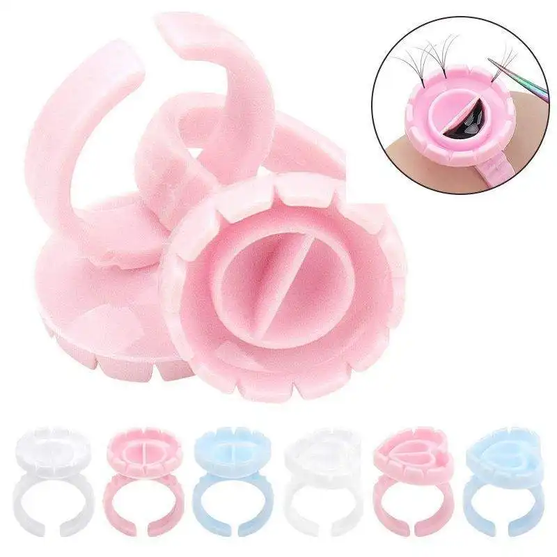 Wholesale Eyelash Extension Tools White Pink Purple Heart Shape Flower Glue Ring Eyelash Extension Tools Lash Glue Rings