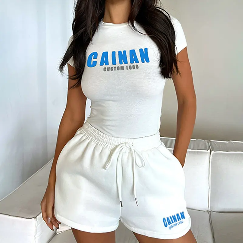 Özel Logo yüksek kalite yaz şeker renk spor 3d puf baskı Y2K ince kırpma üst moda kadın tişörtleri